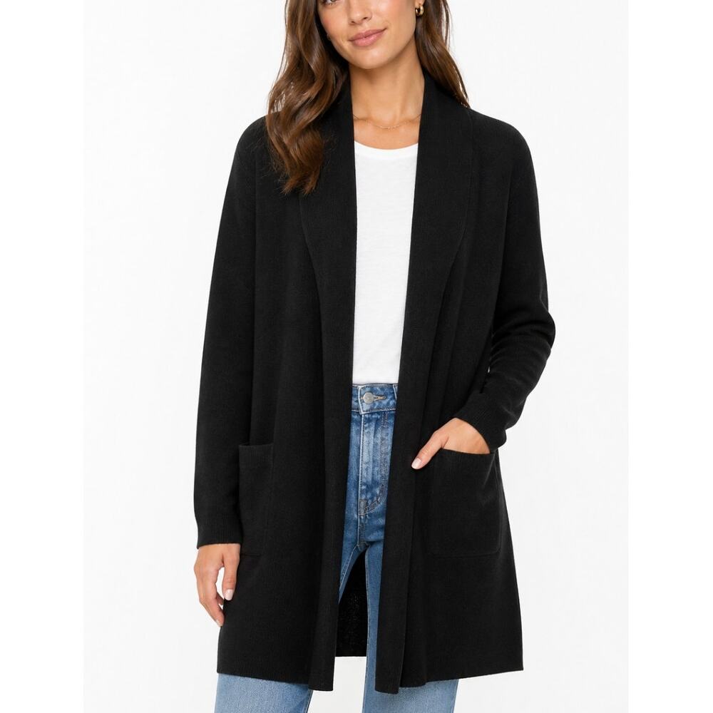 J Crew Merino Wool Blend Open Front Sweater Blazer Cardigan Black M Ella Style